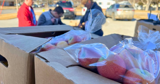 Courtesy Heartland United Way/olunteers sort and hand out food at the Howard/Greeley County Food Pantry in St. Paul in March of 2025. The food pantry has previously been awarded Rural Community Impact Grants.