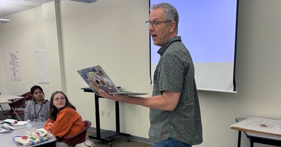 Nebraska State Poet Emeritus Matt Mason at a poetry workshop for students as part of the Scholastic Art & Writing Awards April 2 event at Hastings College.Â
