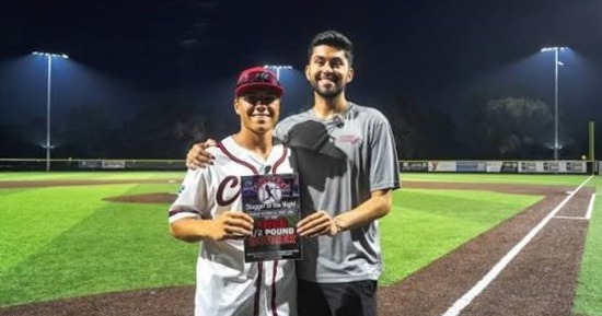 Slugger of the game Sam Dinkelman, courtesy Fightin' Cranes Instagram